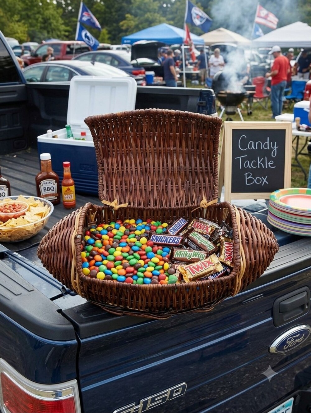 Wicker football opening container With Plastic Liner Tailgate Party